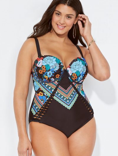 Plus Size Carnival Cut Out Underwire One Piece Swimsuit