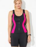 Plus Size Chlorine Resistant Lycra Xtra Life Pink Zip Vest Tankini with Bike Short