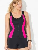 Plus Size Chlorine Resistant Lycra Xtra Life Pink Zip Vest Tankini with Boy Short