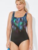 Plus Size Chlorine Resistant Lycra Xtra Life Shadow Square Neck One Piece Swimsuit