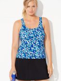 Plus Size Chlorine Resistant Oceanic Sport Tankini with Skirt