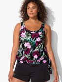 Plus Size Derby Side Tie Blouson Tankini with Loose Short