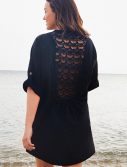 Plus Size Gemma Black Crochet Button Up Shirt