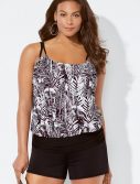 Plus Size Sparrow Loop Strap Blouson Tankini with Banded Short