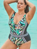 Plus Size Tahiti Stripe V-Neck One Piece Swimsuit