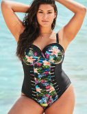 Plus Size Yin Cut Out Mesh Underwire One Piece Swimsuit